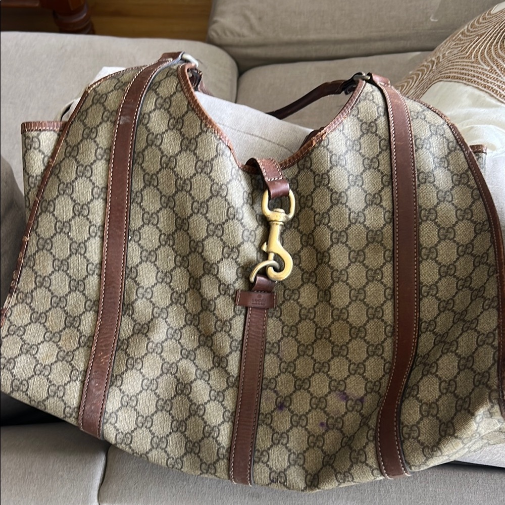 Gucci Beige and Brown Monogram Tote Bag